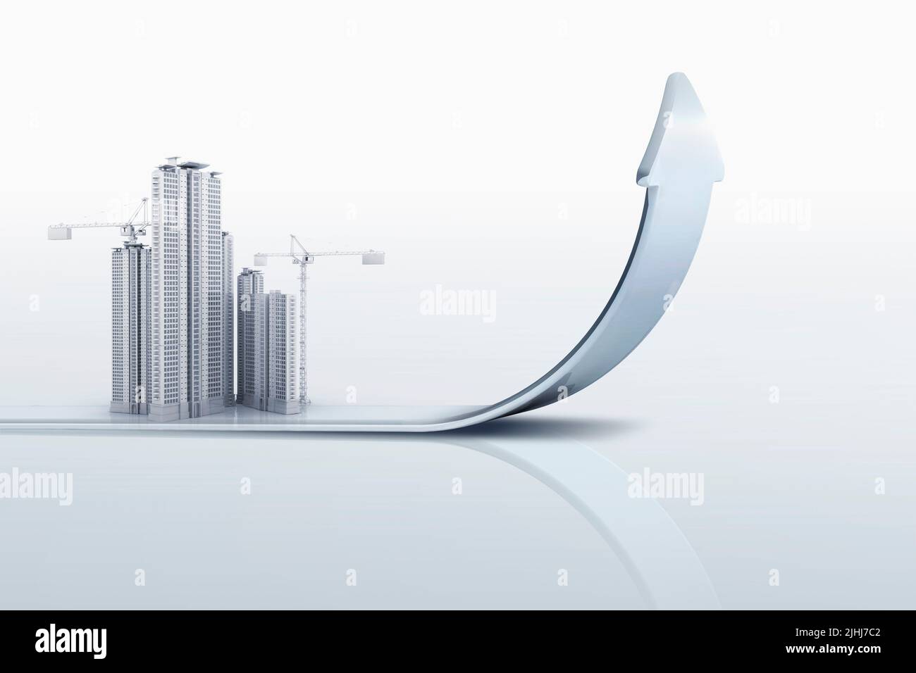 La tecnologia della costruzione di città e l'industria futura e la costruzione di appartamenti e il grafico di freccia di impennata, 3D grafici Foto Stock