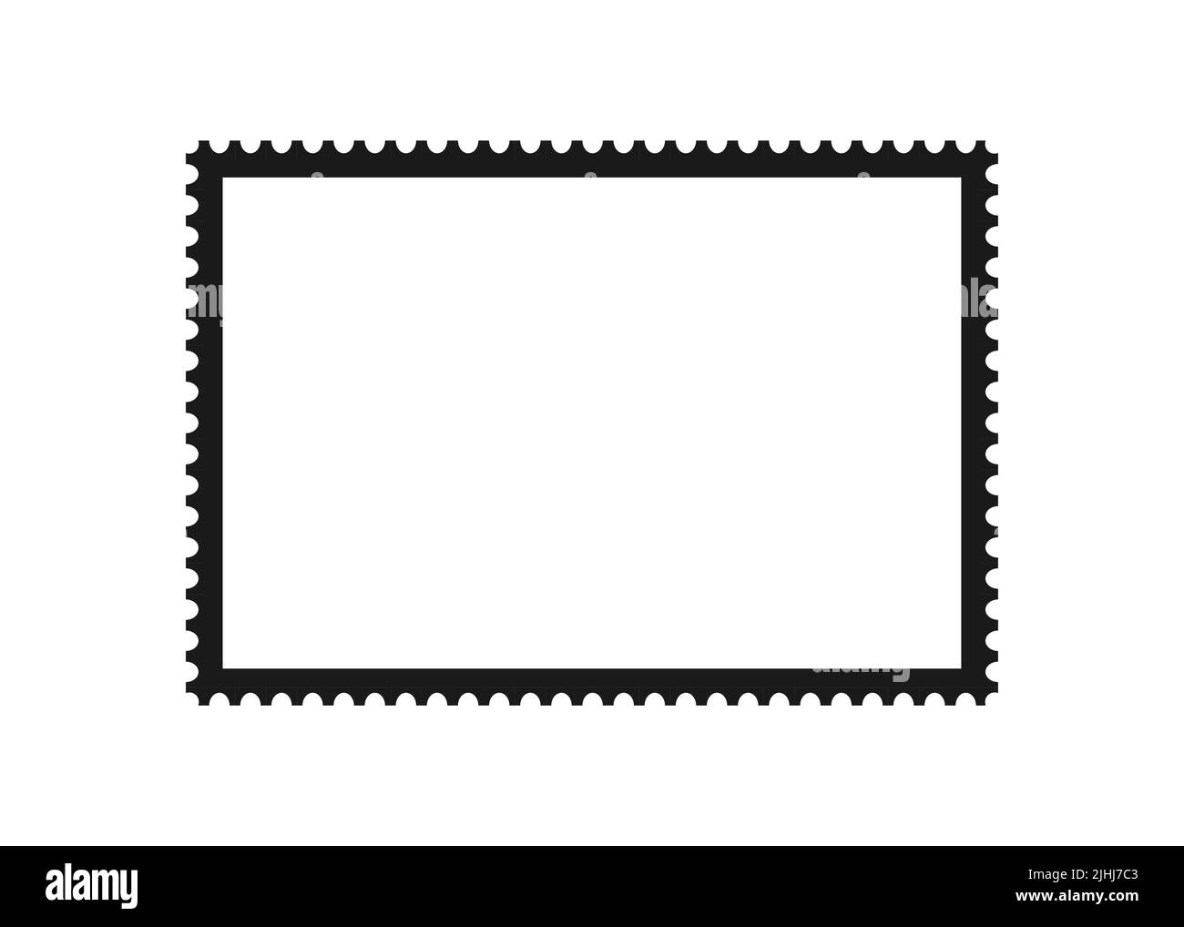 Cornice francobollo. Modello di bordo vuoto per cartoline e lettere. Francobollo rettangolare vuoto e quadrato con bordo perforato. Vettore Illustrazione Vettoriale