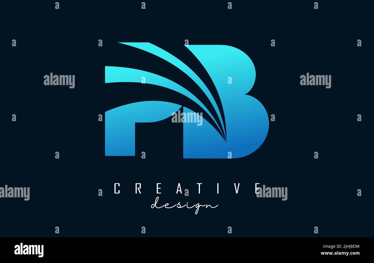 Logo Creative blu lettera Pb p b con linee principali e design Road concept. Lettere con disegno geometrico. Illustrazione vettoriale con lettera e creati Illustrazione Vettoriale