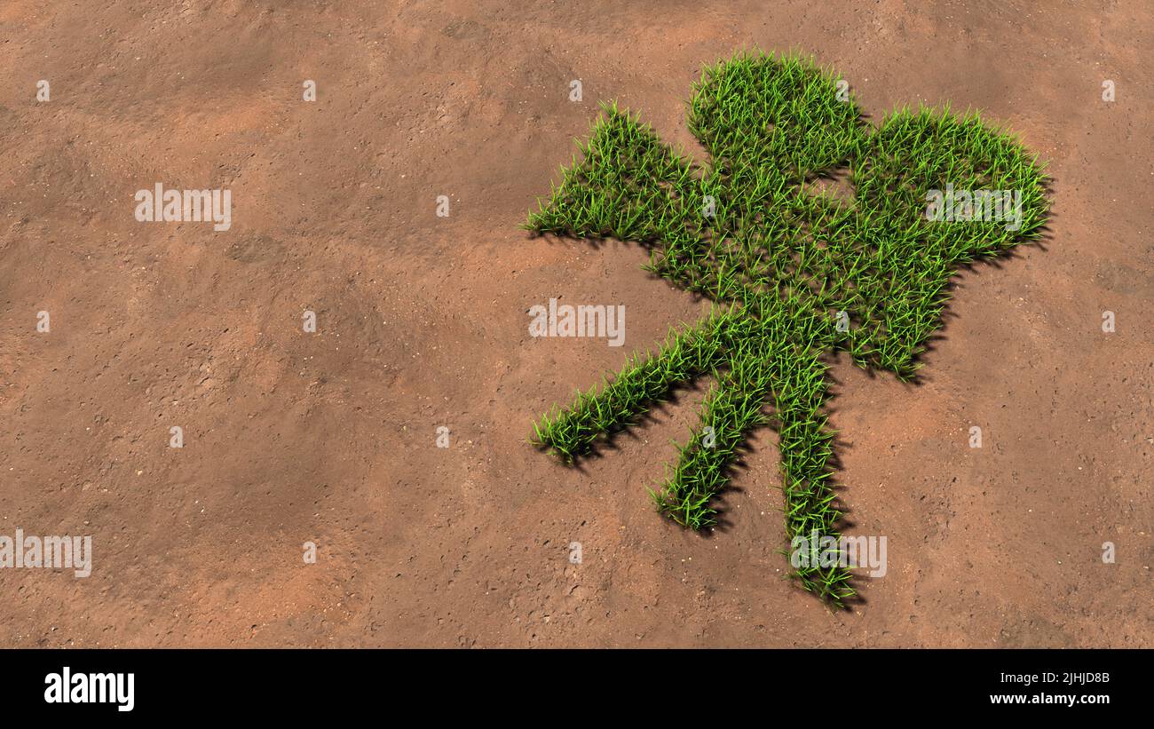 Concept concettuale verde estate prato erba simbolo forma su terreno marrone o terra sfondo, segno di retro videocamera. Foto Stock