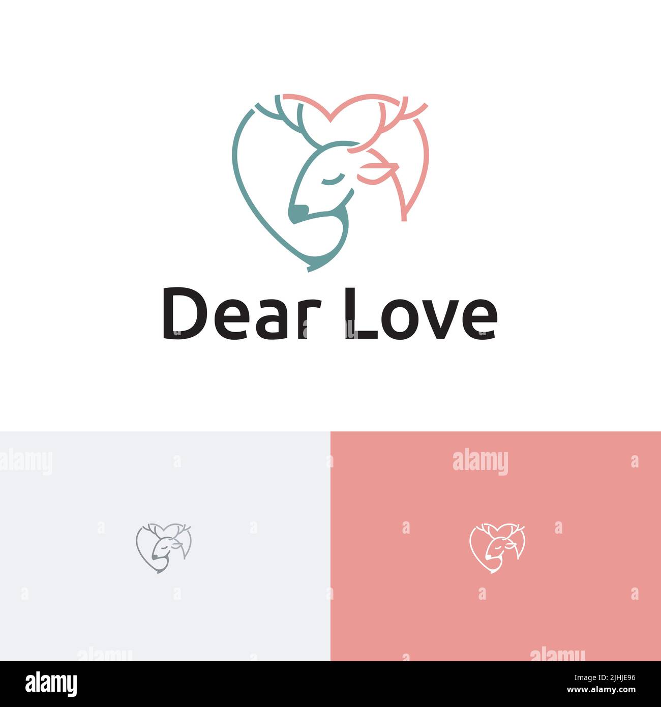 Caro logo Love Cute Beautiful Deer Heart Line Illustrazione Vettoriale