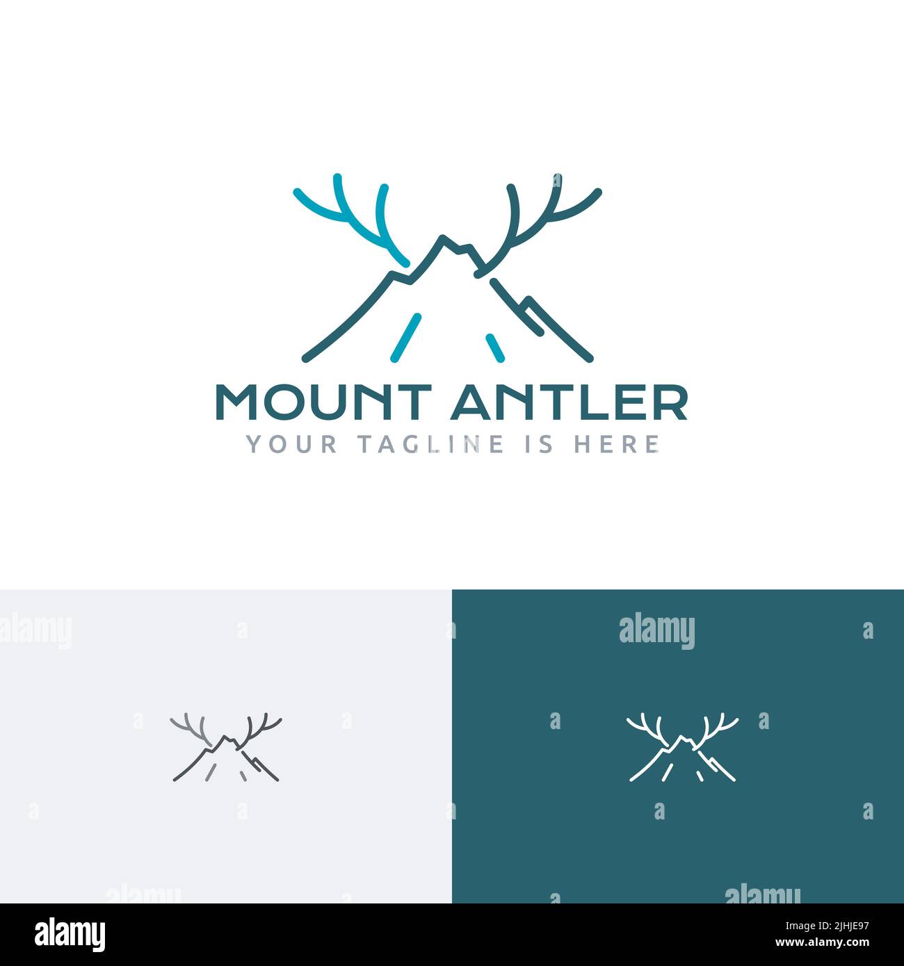 Logo Mount Antler Deer Horns Mountain Nature Adventure Line Illustrazione Vettoriale