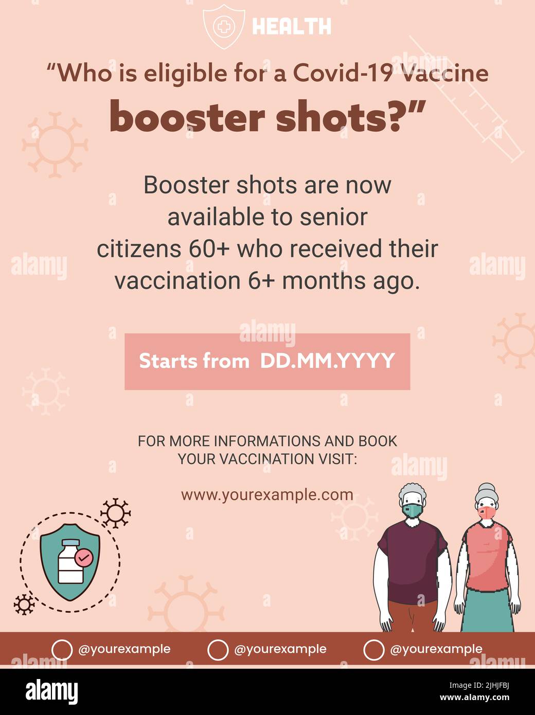 Covid-19 Booster Shots ora disponibile Poster o Template Design in Peach Color. Illustrazione Vettoriale