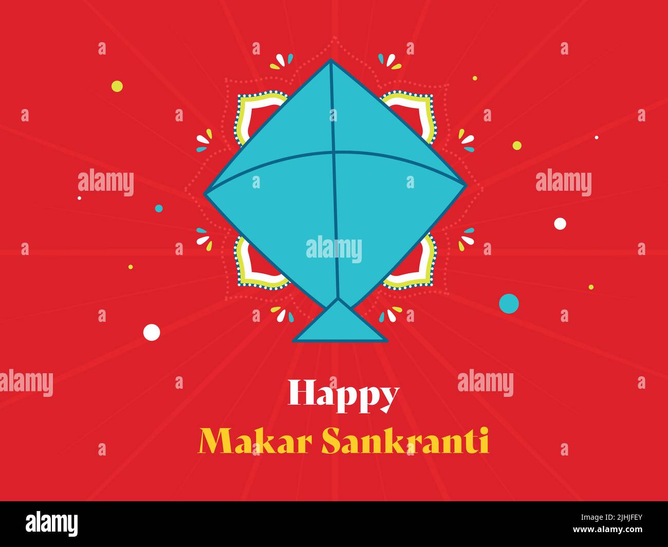 Happy Makar Sankranti concetto con un aquilone su Red Rays background. Illustrazione Vettoriale