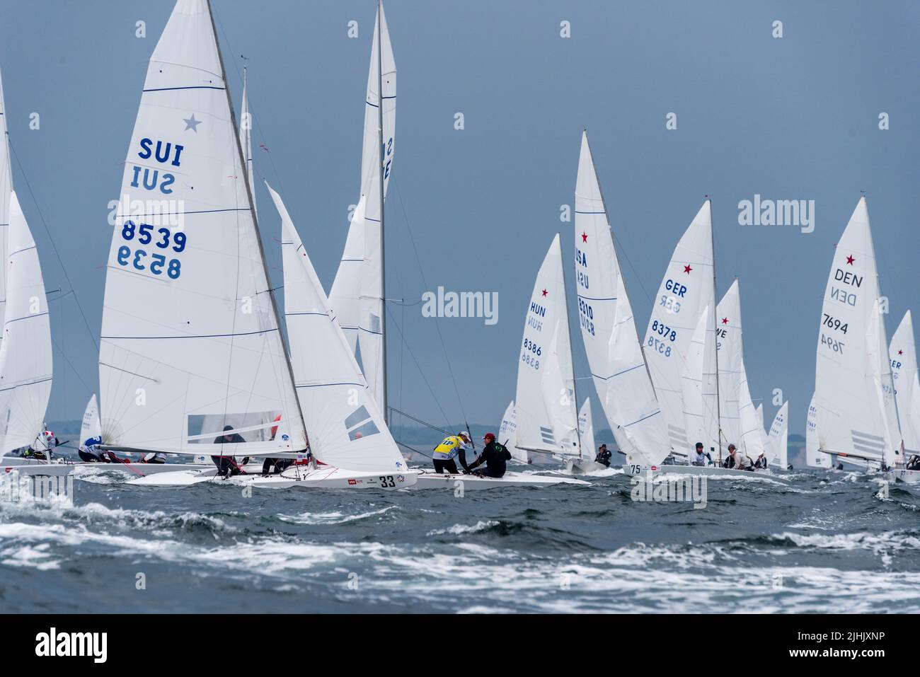 Kiel, Germania, settembre 2021 Campionato del mondo Star Boat al Kiel Week 2021 campo regata sul fiordo esterno Foto Stock