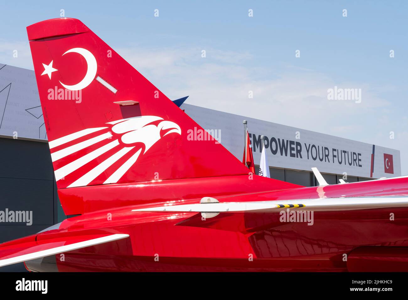 Turkish Aerospace Industries Hürjet al Farnborough International Airshow 2022. Allenatore supersonico avanzato e design di velivoli da combattimento leggeri Foto Stock