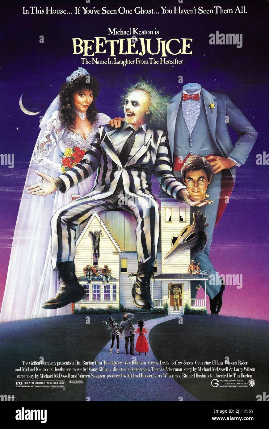 GEENA PAGINA DAVIS, Michael Keaton, Alec Baldwin, BEETLEJUICE, 1988 Foto Stock