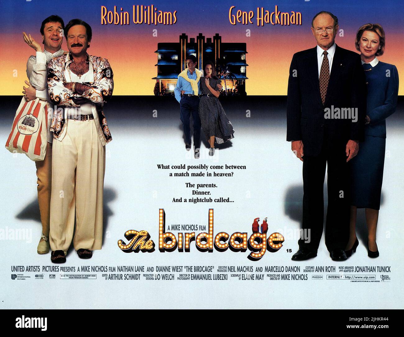 NATHAN LANE, Robin Williams, Gene Hackman, DIANNE WIEST, LA BIRDCAGE, 1996 Foto Stock