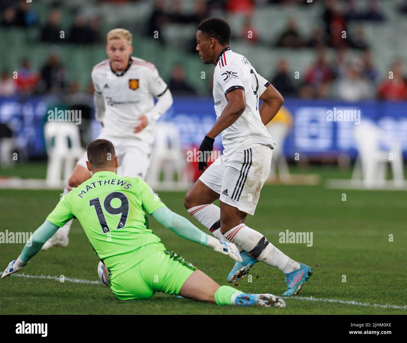 Melbourne, Australia, 19 luglio 2022. Manchester United vs Crystal Palace a Melbourne Cricket Ground (MCG) il 19 luglio 2022. Anthony Martial segna un goal ai 18th minuti. Credit: Corleve/Alamy Stock Photo Foto Stock