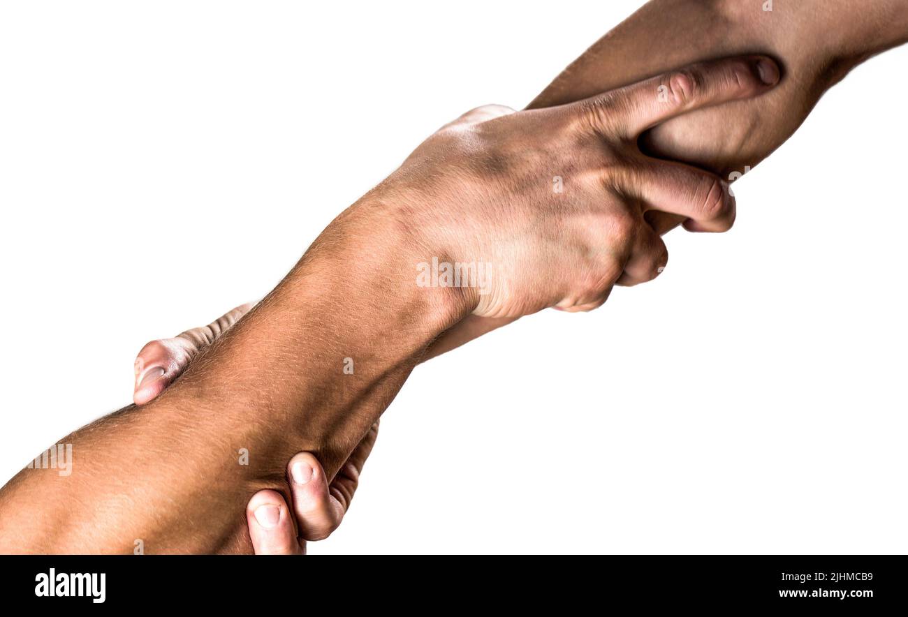 Aiuto mano concetto, supporto. Mano di aiuto tesa, braccio isolato, Foto Stock