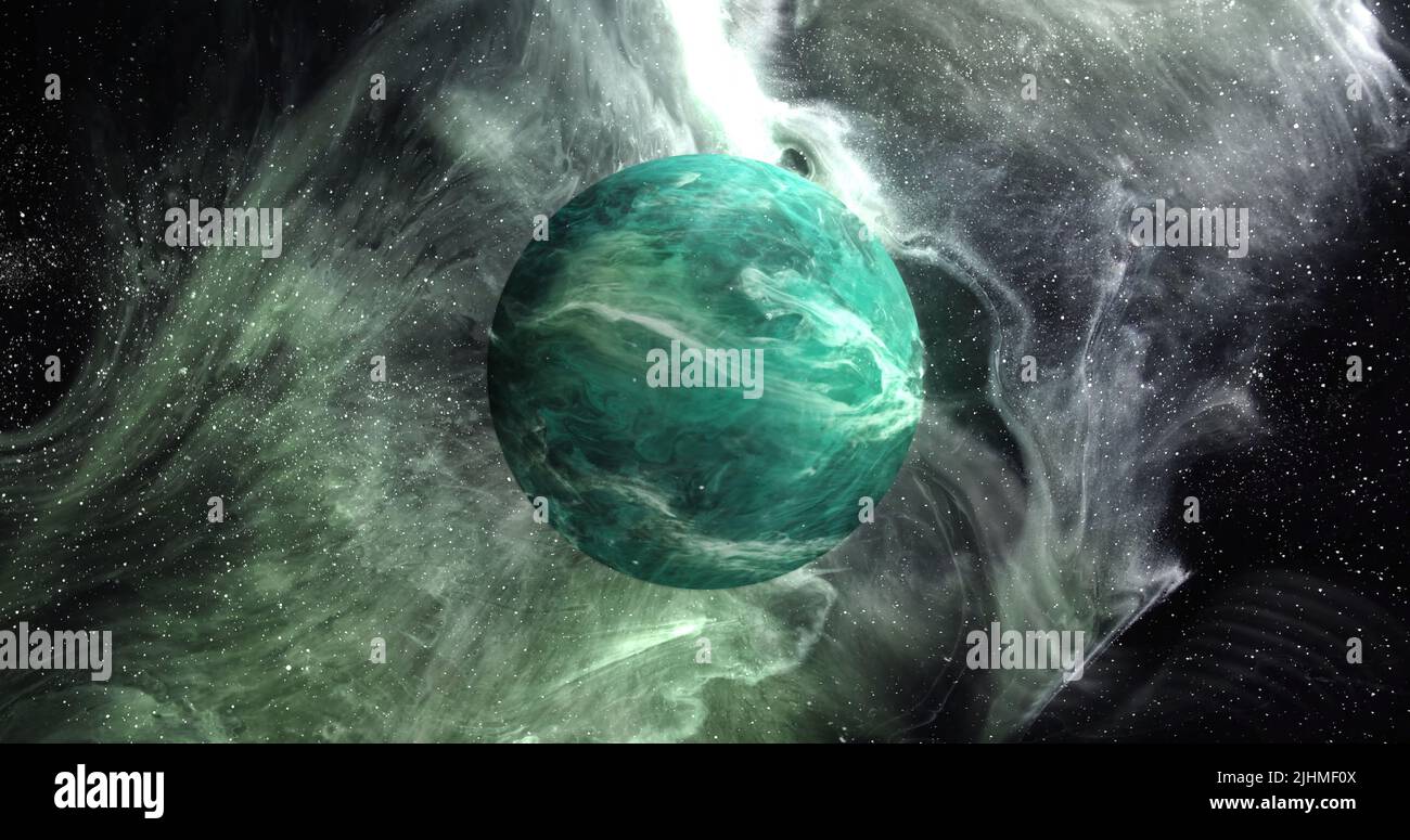 Immagine del pianeta verde in galassia verde Foto Stock