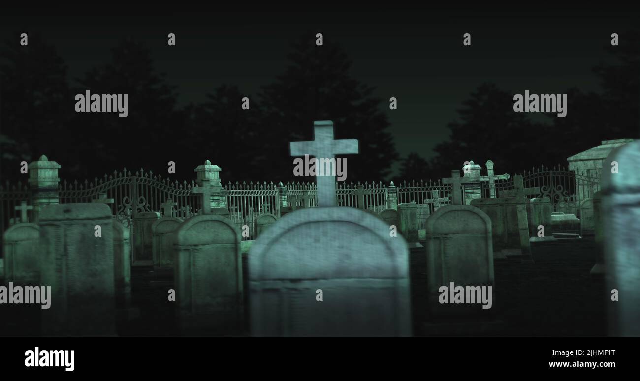 Immagine di tombe sul cimitero di notte Foto Stock