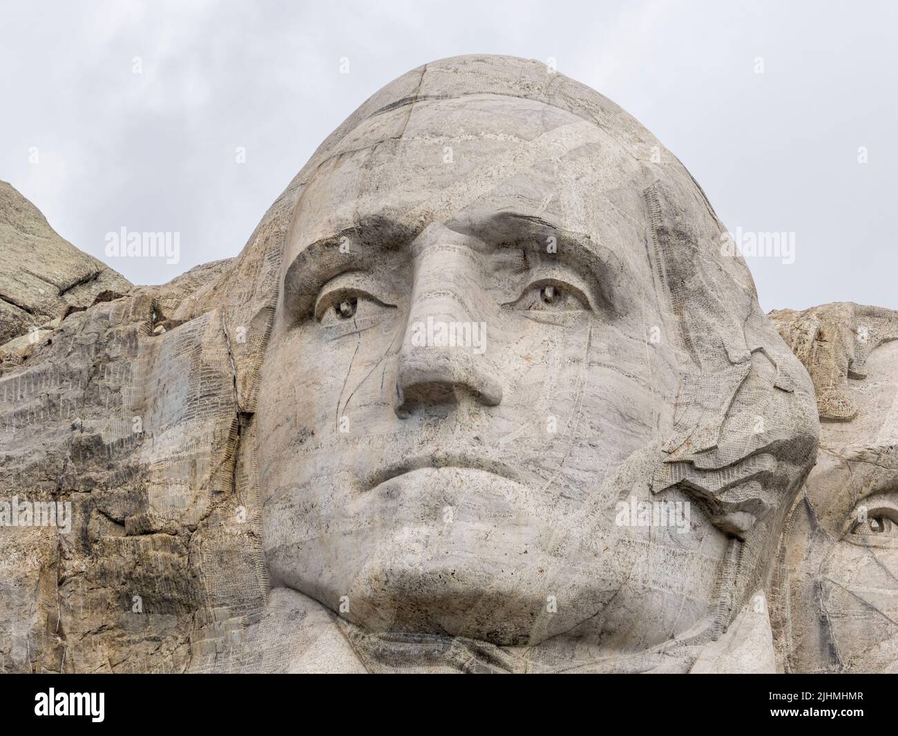 Primo piano della scultura di George Washington al Mount Rushmore National Memorial nelle Black Hills del South Dakota USA Foto Stock