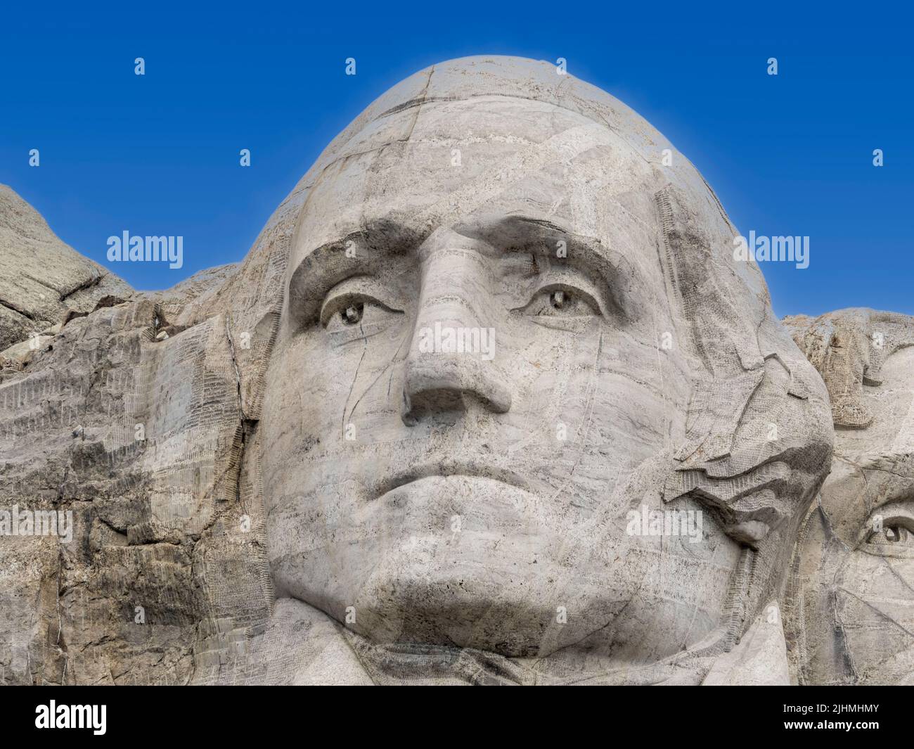 Primo piano della scultura di George Washington al Mount Rushmore National Memorial nelle Black Hills del South Dakota USA Foto Stock