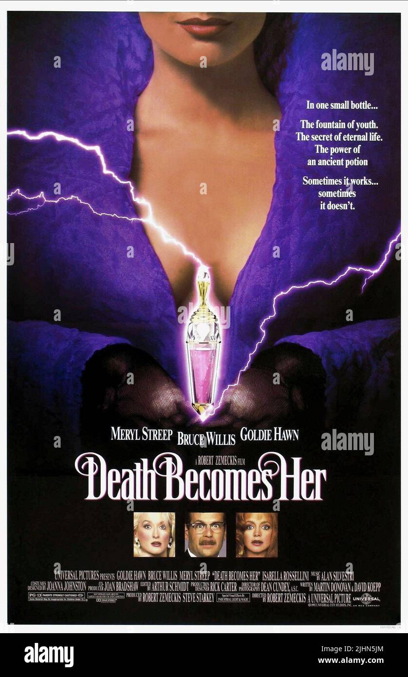MERYL STREEP, Bruce Willis, Goldie Hawn POSTER, morte diviene il suo, 1992 Foto Stock