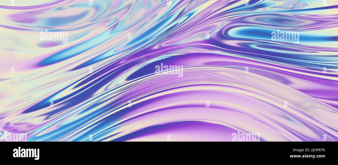 Tessuto tessuto gradiente onde sfondo astratto. Superficie ondulata in cromo iridescente. Superficie liquida, increspature, riflessi. illustrazione del rendering 3d. Foto Stock