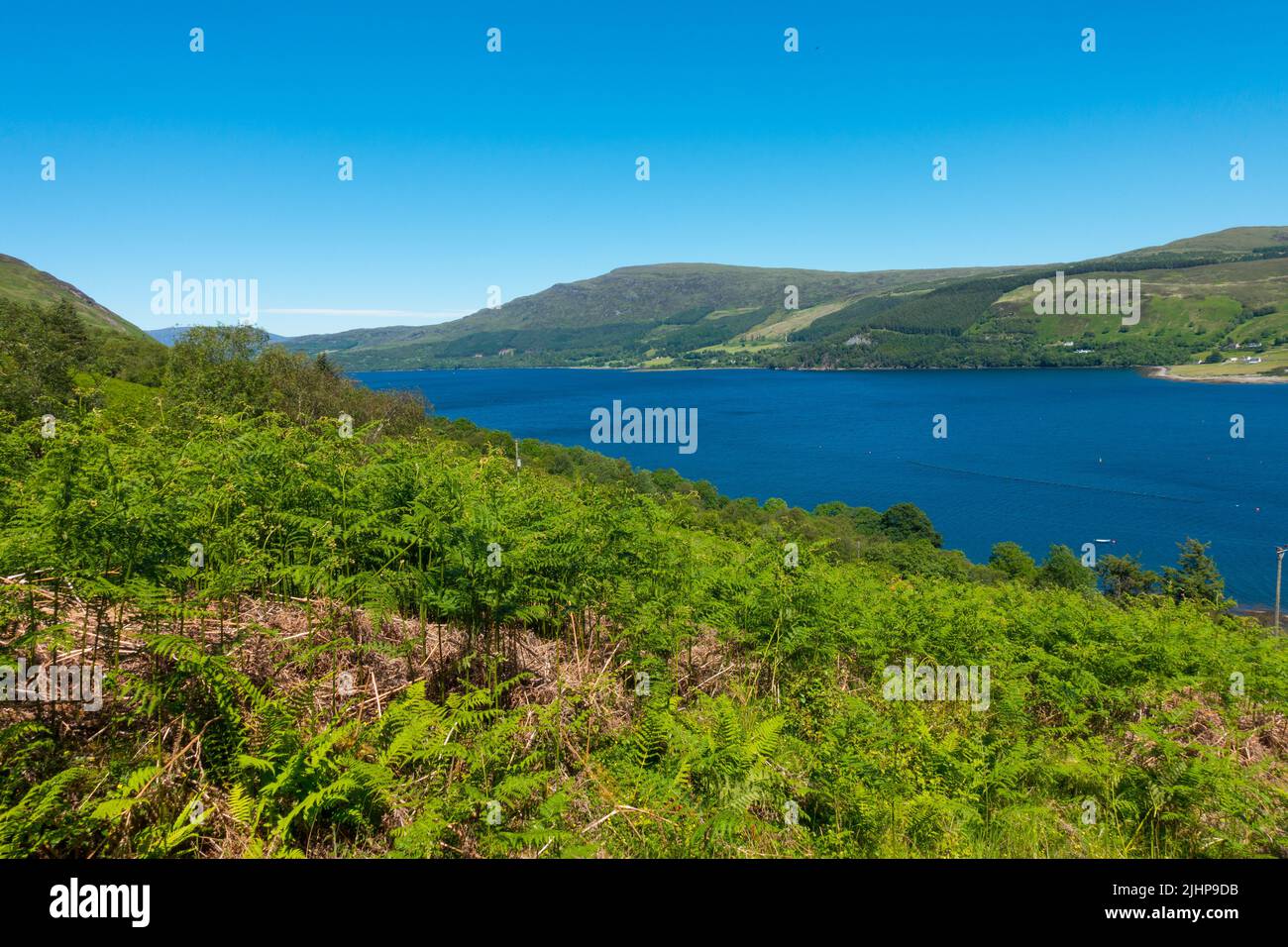 Guardando giù Loch Brook verso Ullapool dalla collina sopra Letters, Highland, Scozia, Regno Unito. Foto Stock