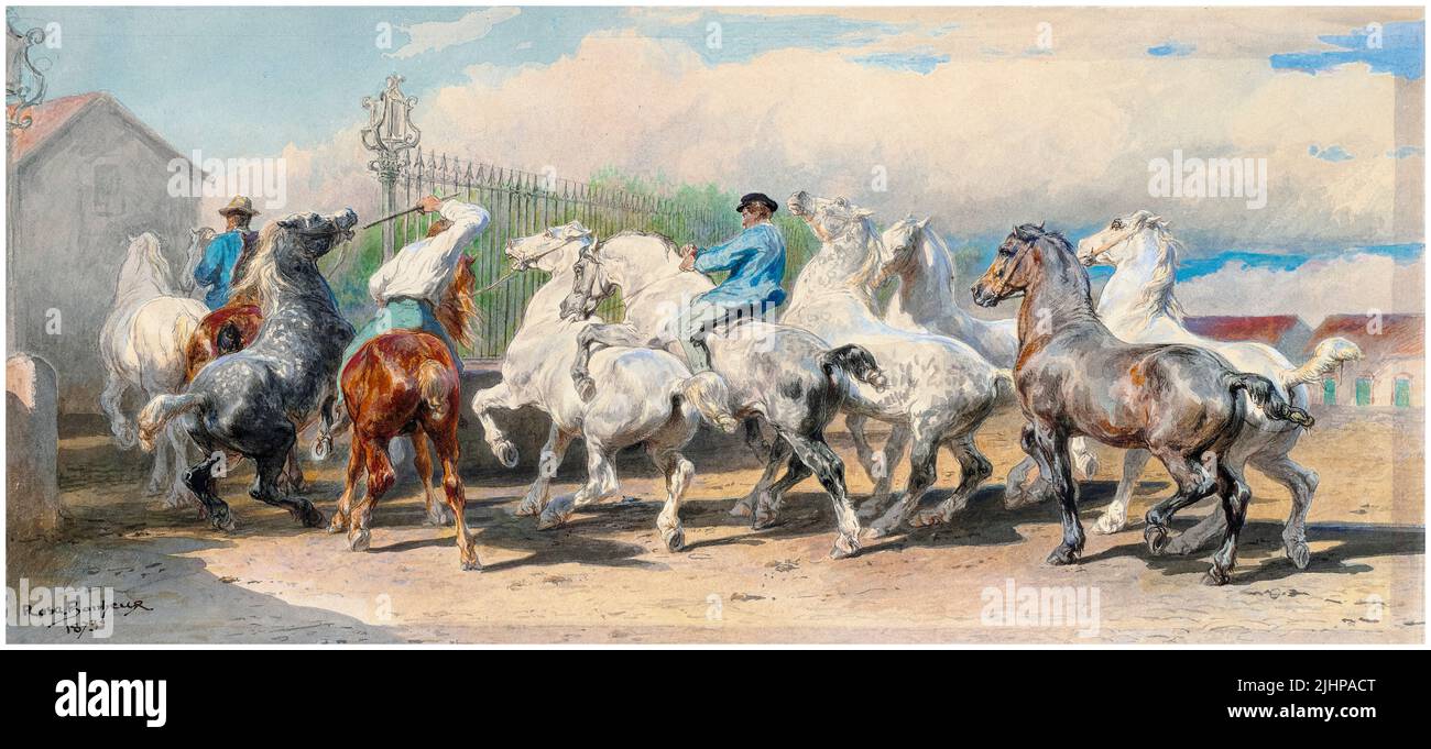 Rosa Bonheur, ritorno dalla Fiera del Cavallo, pittura acquerello, 1873 Foto Stock