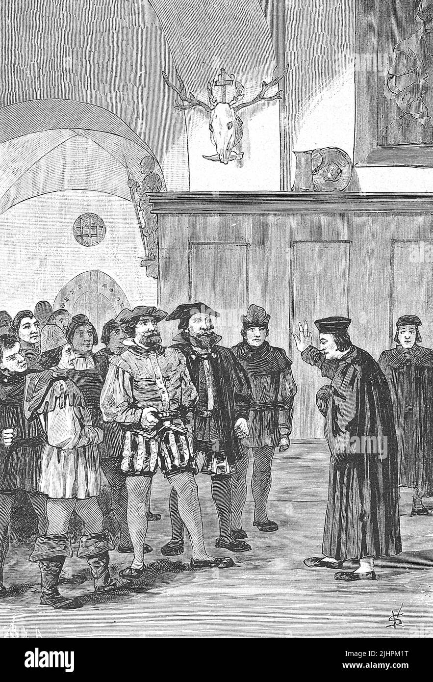 Guerra dei contadini tedeschi, 1524-1526, giuramento dell'Abate di Kempten, riproduzione storica e digitale migliorata di un originale del 19th secolo Foto Stock