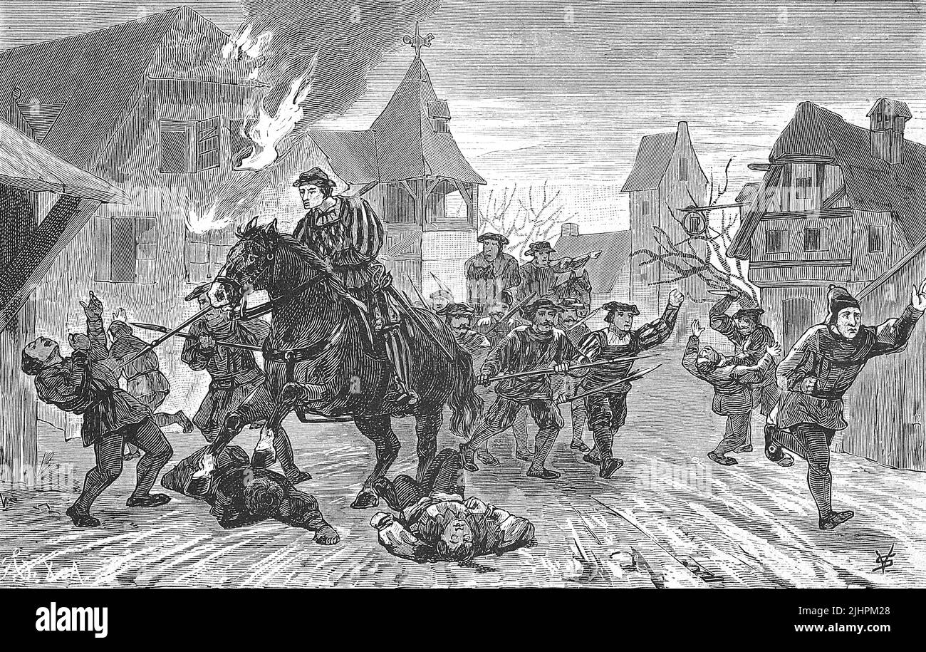 Guerra dei contadini tedeschi, 1524-1526, i contadini raid Kempten, storico, digitale migliorata la riproduzione di un originale del 19th secolo Foto Stock