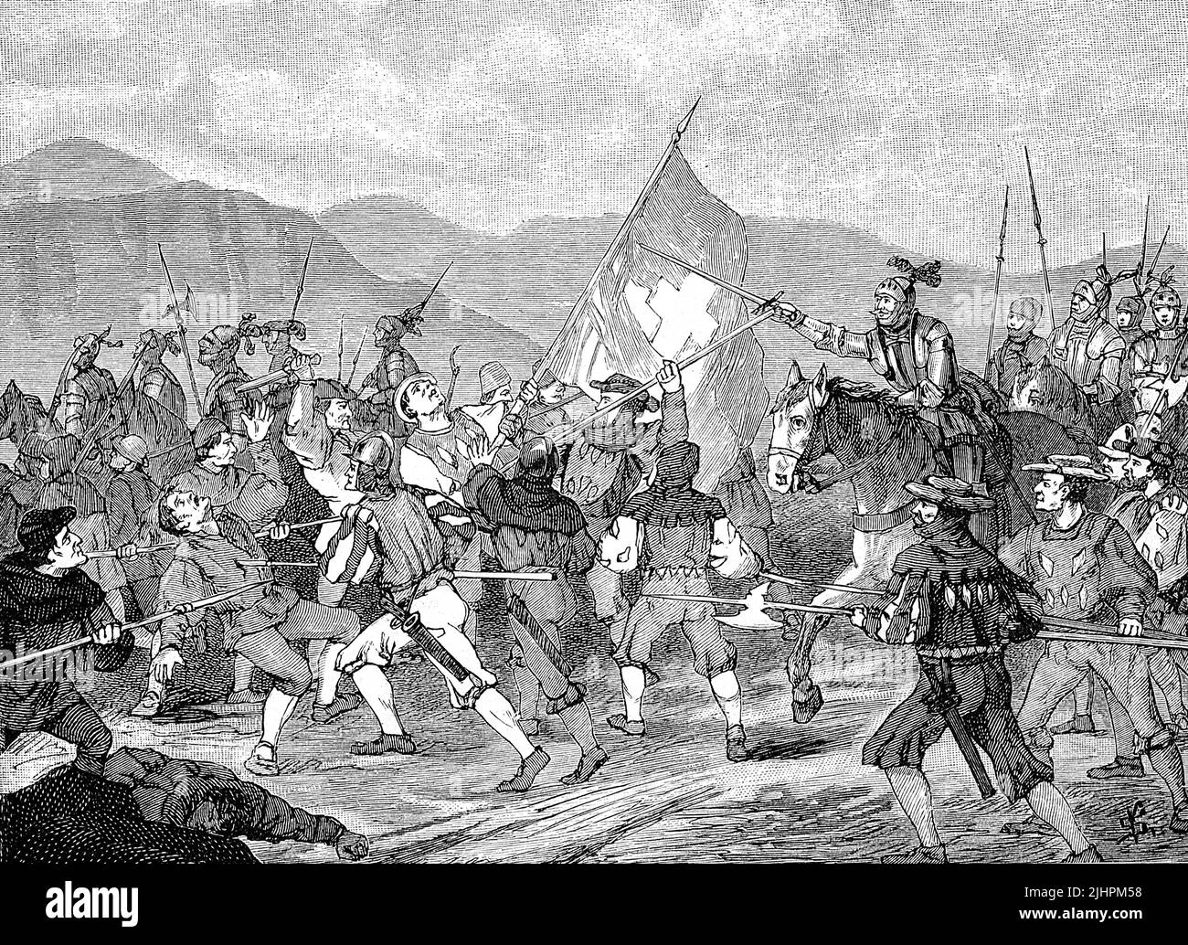 Guerra dei contadini tedeschi, 1524-1526, raid nei pressi di Balingen, storico, digitale migliorata la riproduzione di un originale del 19th secolo Foto Stock