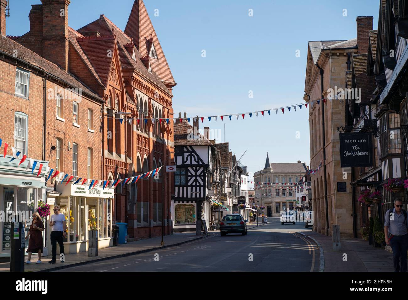 Vista generale di Stratford-upon-Avon, West Midlands, Inghilterra, luogo di nascita del drammaturgo inglese William Shakespeare. Foto Stock