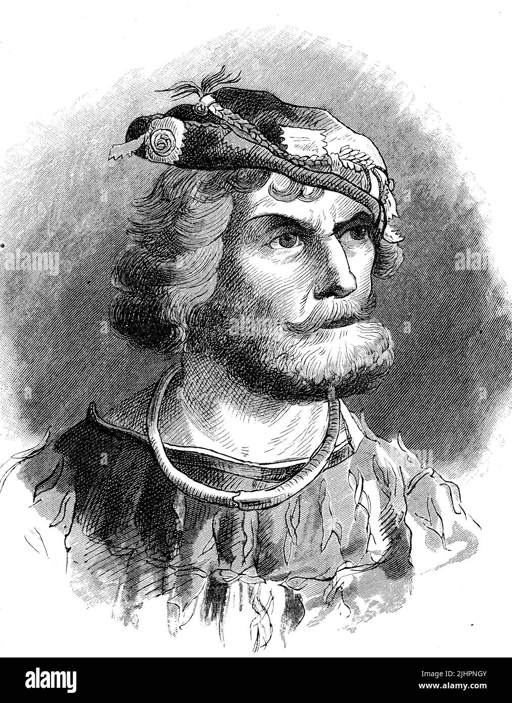 Florian Geyer, Florian Geier von Giebelstadt, geboren um 1490, gestorben 10. Juni 1525, War ein Fränkischer Reichsritter, Truppenführer im Dienst des Markgrafen Albrecht von Brandenburg-Ansbach und Diplomat / Florian Geyer, Florian Geier di Giebelstadt, nato c.. 1490, morto il 10 giugno 1525, era un cavaliere imperiale franco, comandante delle truppe al servizio di Margravio Albrecht di Brandeburgo-Ansbach, e diplomatico, Historich, restaurierte digitale Reproduktion einer Originalvorlage aus dem 19. Jahrhundert, genaues Originaldatum nicht bekannt, Foto Stock