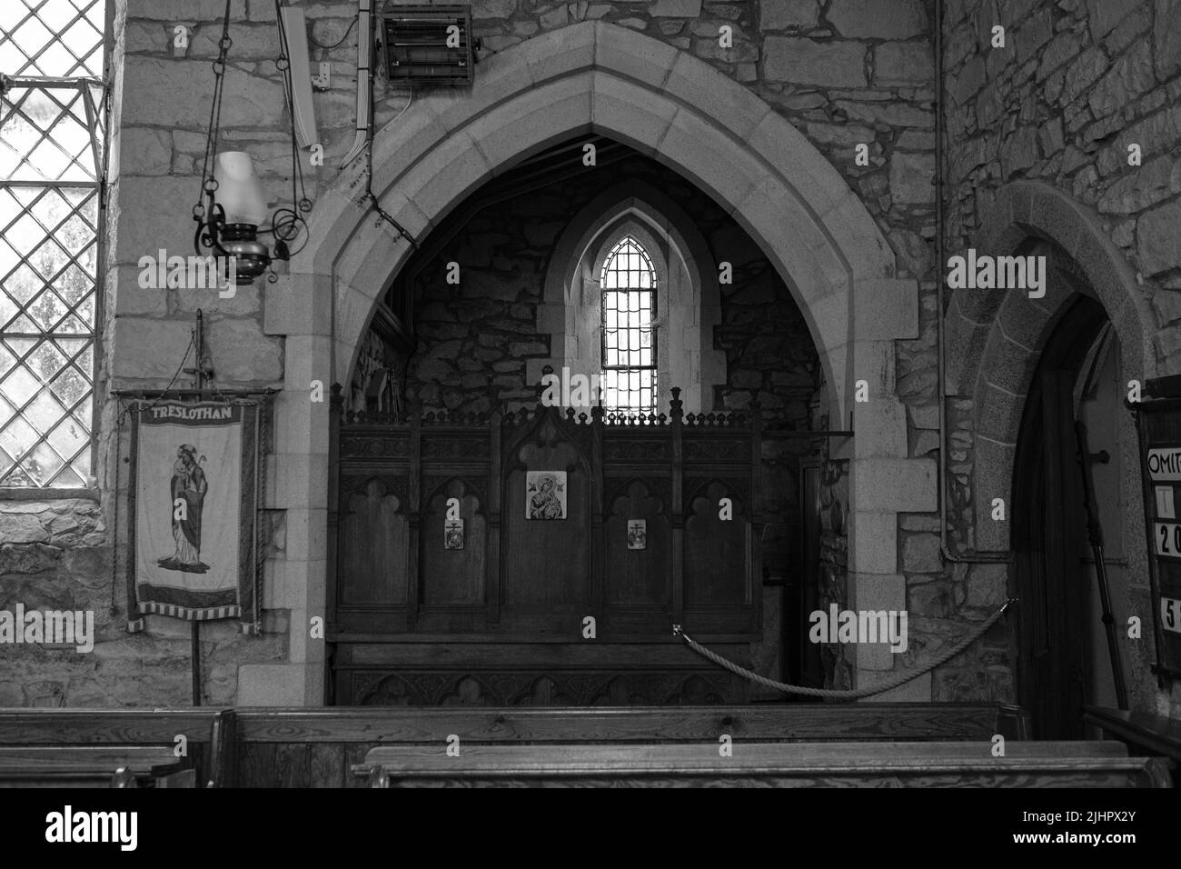 Interno della Chiesa evangelista di San Giovanni, Treslothan, Camborne, Cornovaglia Foto Stock