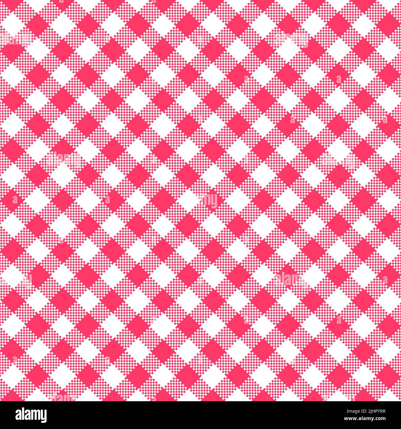 Modello Gingham. Motivo di controllo diagonale a due colori rosa bianco senza cuciture. Ideale per camicie, bluse, abiti. Foto Stock