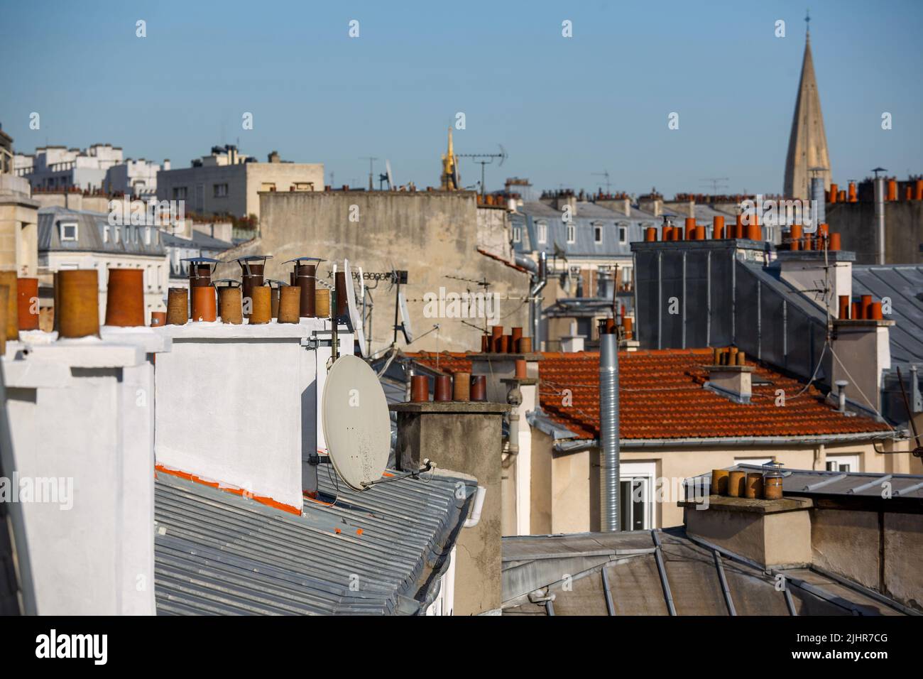 Francia, Regione Ile de France, Parigi 15th circondario, tetti e camini, Foto Stock