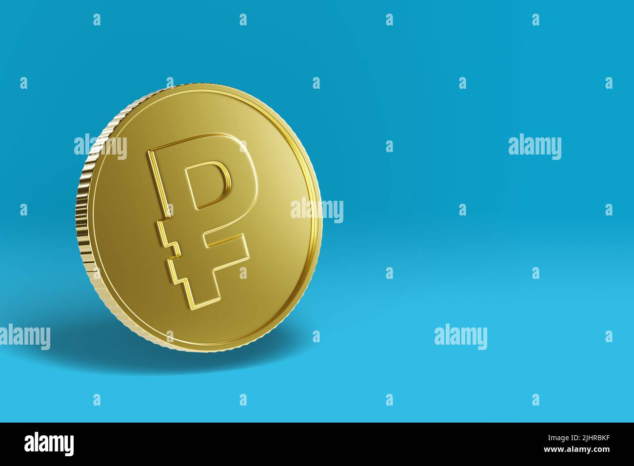 Moneta d'oro con ruble segno con spazio copia. 3d illustrazione. Foto Stock