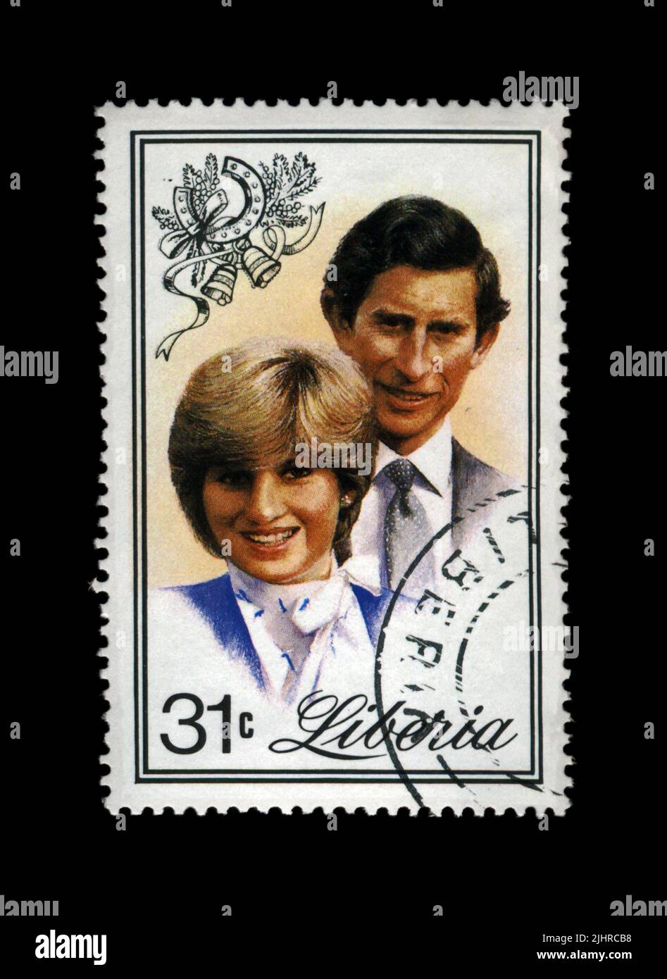 21st compleanno della principessa Diana. Cancellato timbro DELLA LIBERIA dedicato alla memoria di Lady di, Principessa di Galles. vintage post timbro isolato Foto Stock