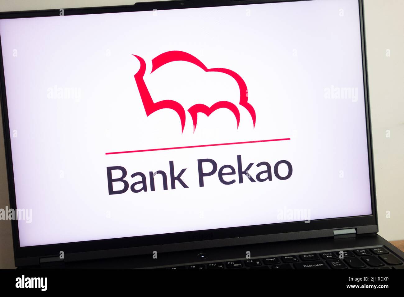 KONSKIE, POLONIA - 19 luglio 2022: Logo dell'istituto finanziario polacco Bank Pekao SA visualizzato sullo schermo del computer portatile Foto Stock