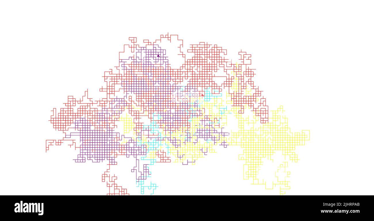 Una mappa dei paesi del mondo disegnata con quadrati colorati su sfondo bianco Foto Stock