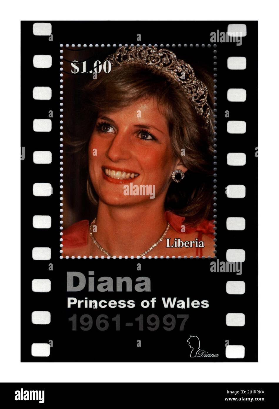 21st compleanno della principessa Diana. Cancellato timbro DELLA LIBERIA dedicato alla memoria di Lady di, Principessa di Galles. vintage post timbro isolato Foto Stock
