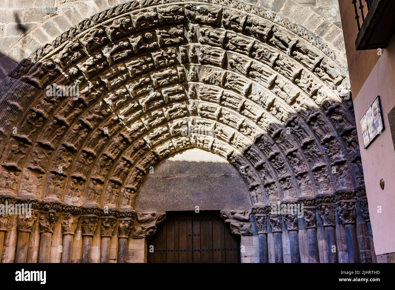Portale del Giudizio universale - finale di Portada del juicio. Cattedrale di Santa Maria di Tudela - Catedral de Santa María. Tudela, Navarra, Spagna, Europa Foto Stock
