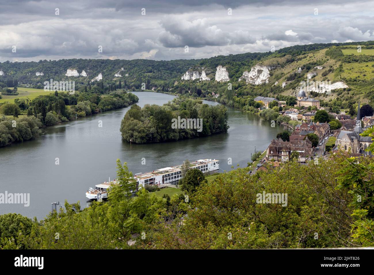 Vista sulla Senna dal Chateau Gaillard a Les Andelys Foto Stock