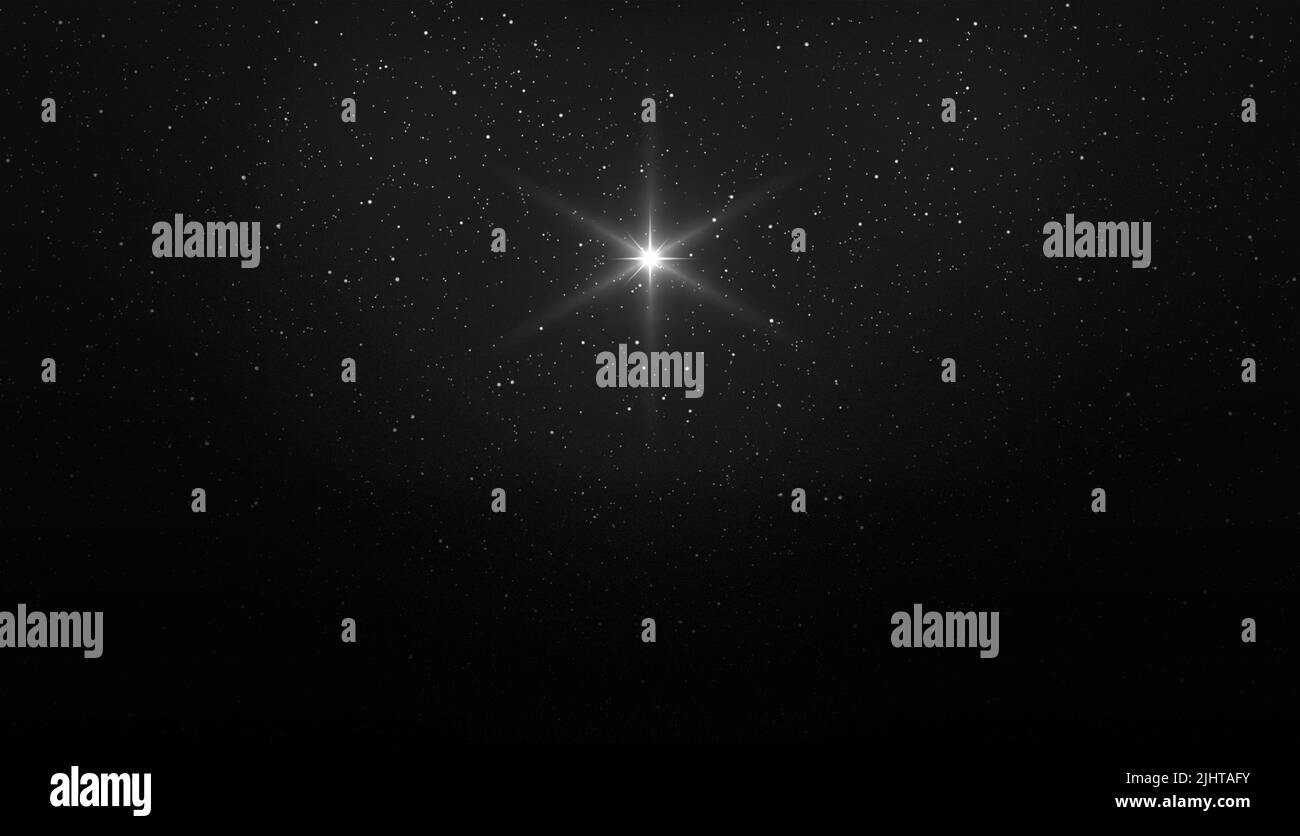 Stella luminosa sulla notte stellata cielo.Nero e bianco. Stella natalizia della Natività di Betlemme, Natività di Gesù Cristo. Sfondo di bella da Foto Stock