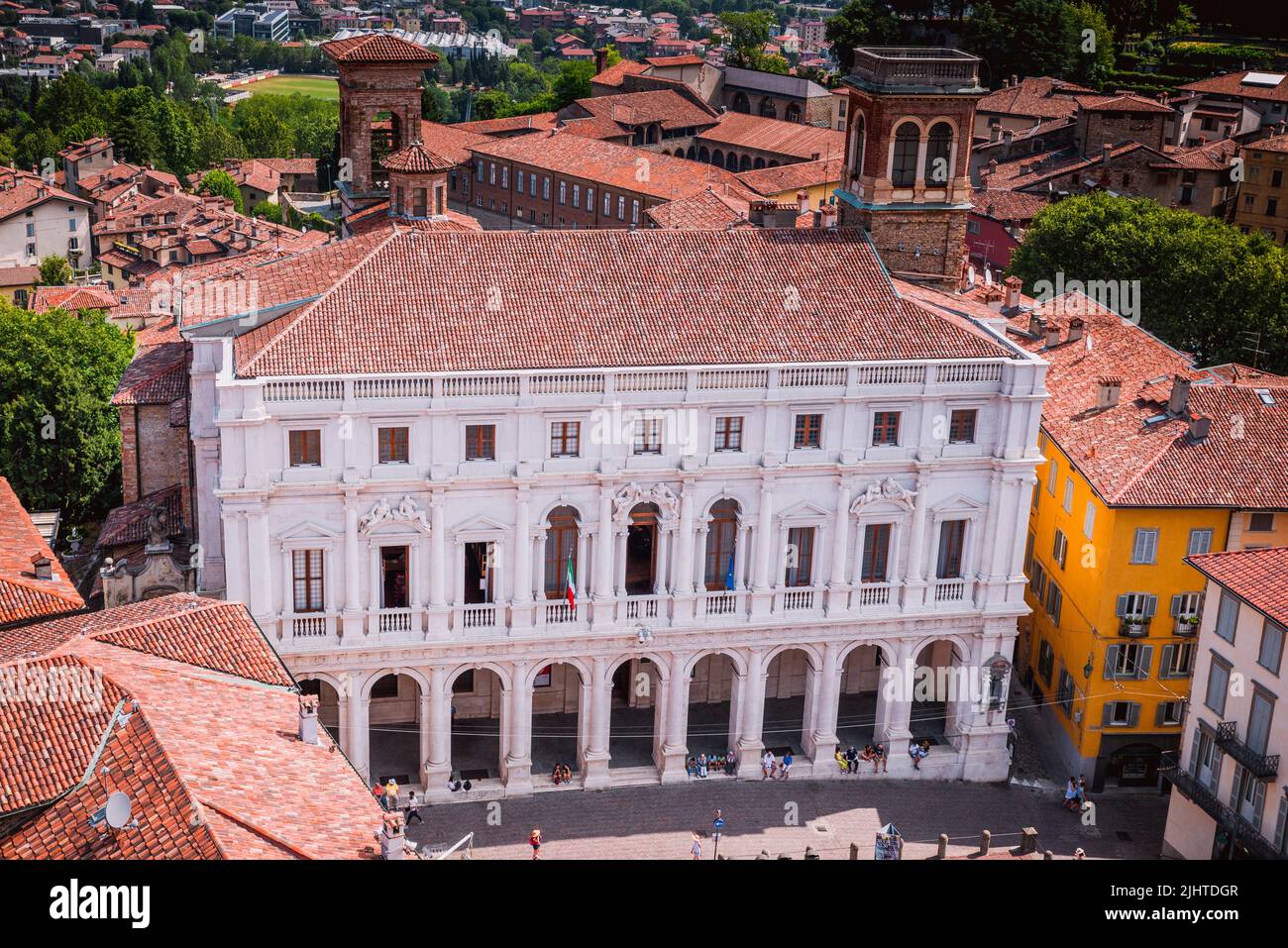 La Biblioteca Civica Angelo mai di Bergamo. Piazza Vecchia è la piazza di Bergamo situata nella parte alta della città, sede per molti secoli del Foto Stock