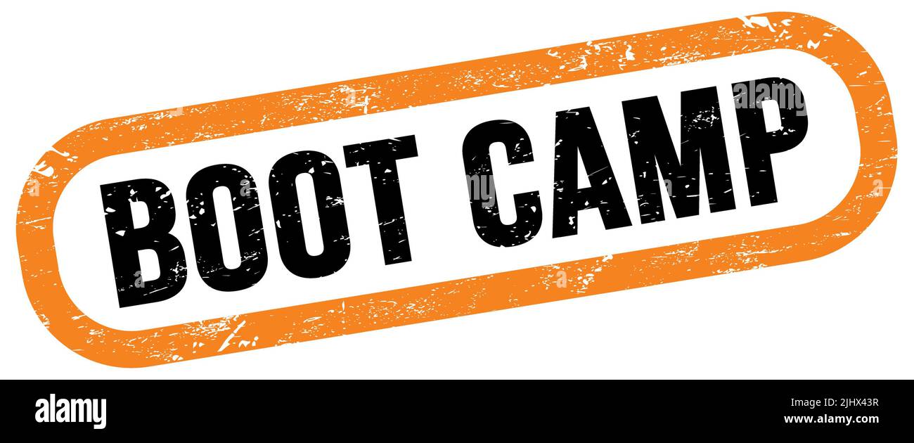 BOOT CAMP, testo sul segno arancione-nero del timbro rettangolare. Foto Stock