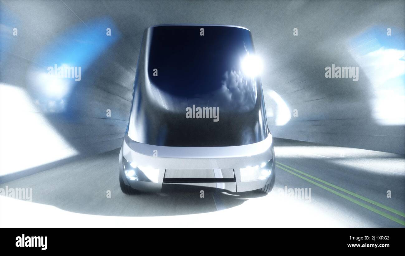 Futuristico tunnel fantascienza. Autobus futuristico. 3d rendering. Foto Stock