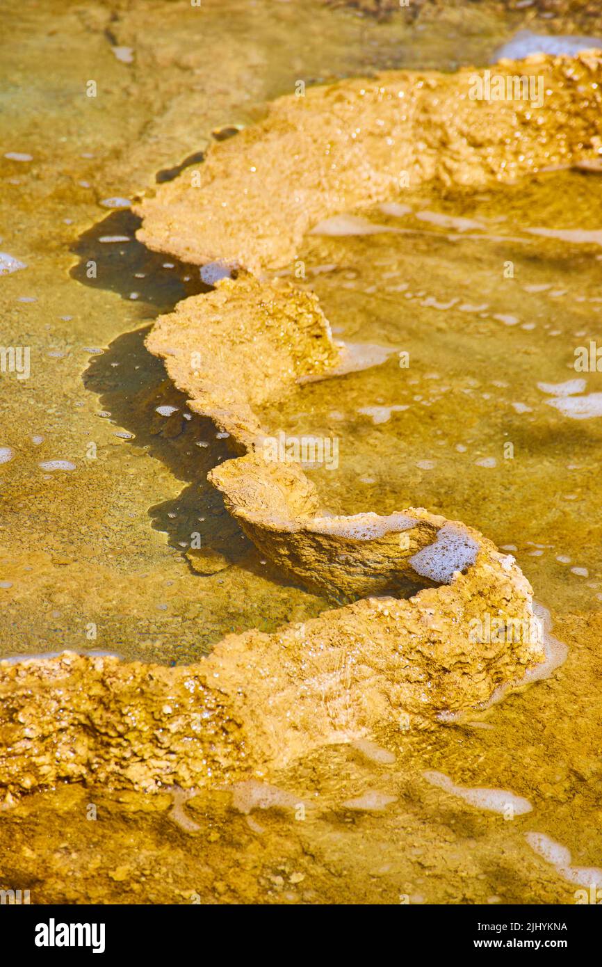 Da vicino alla terrazza piena di acqua nella sorgente termale di Yellowstone Foto Stock