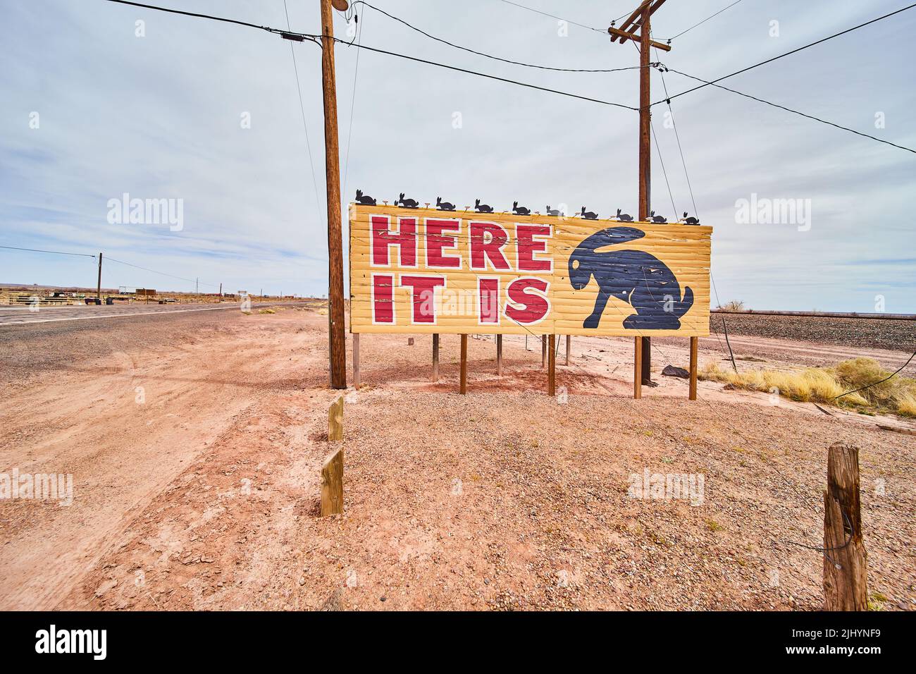 Vista di qui è Jack Rabbit Trading Post sulla Route 66 Foto Stock