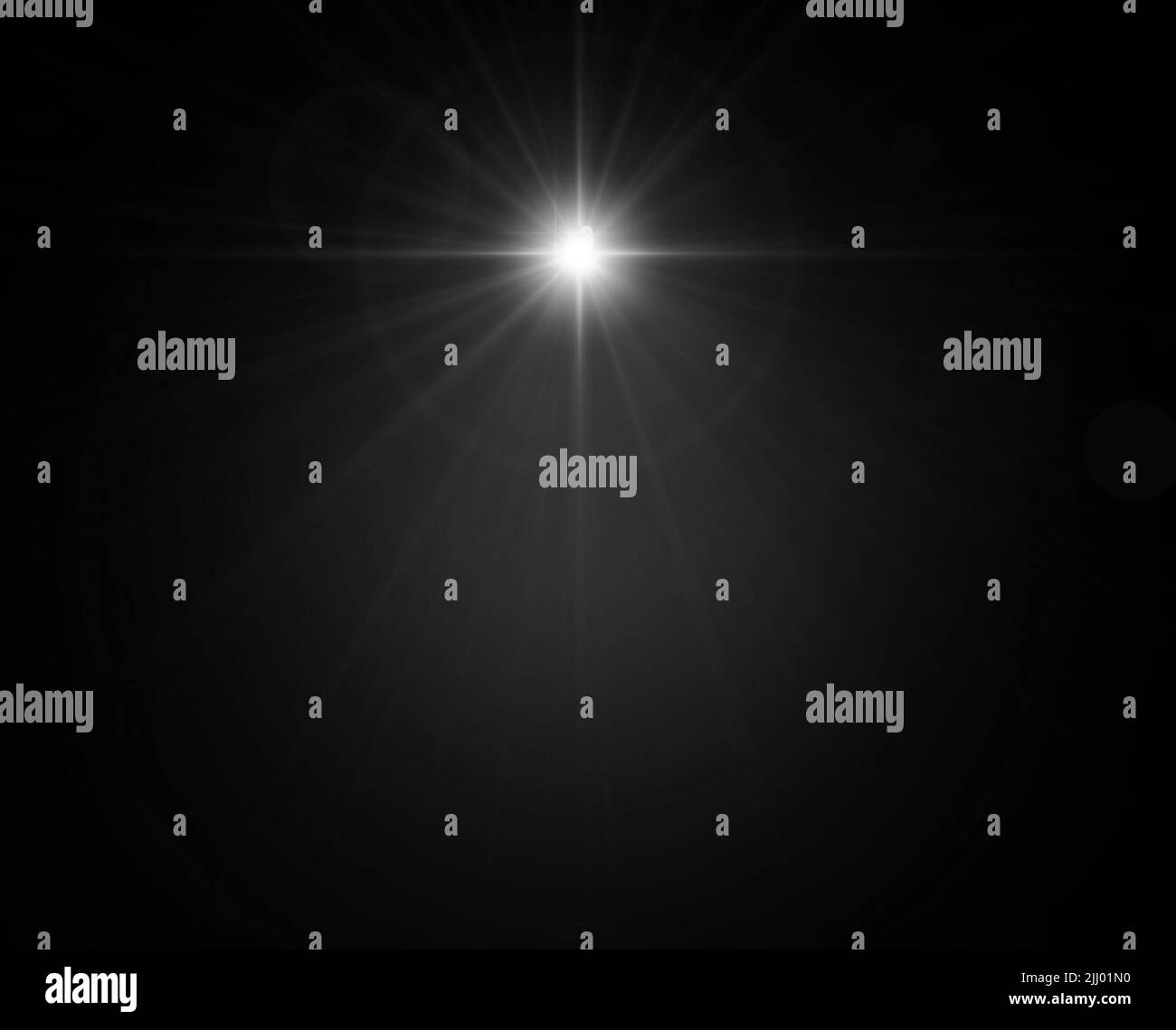 Stella di Natale. Natività di Gesù Cristo. Sfondo del bel cielo scuro e stella luminosa. Bianco e nero Foto Stock