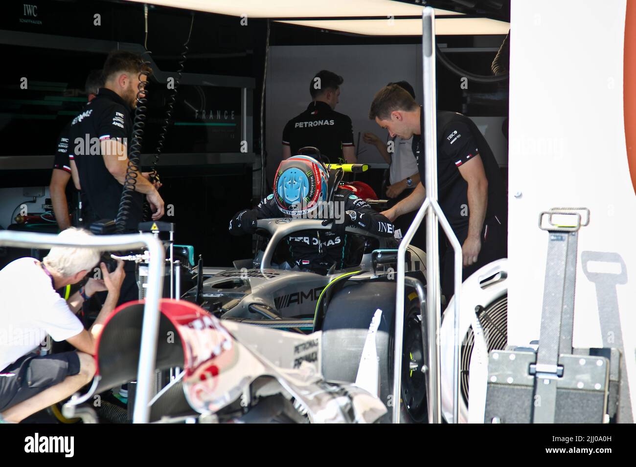 luglio 21 2022 le Castellet, Francia - F1 2022 GP di Francia - giorno di preparazione - Nyck De Vries (HOL) Mercedes W13 e Test driver Foto Stock