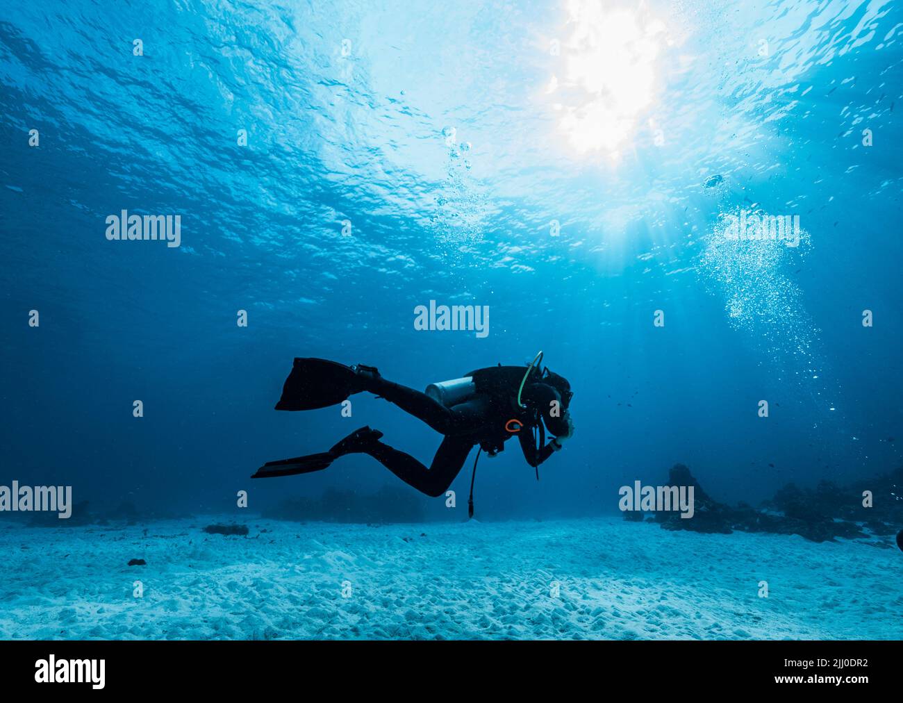 Donna subacquea al Mare delle Andamane / Thailandia Foto Stock