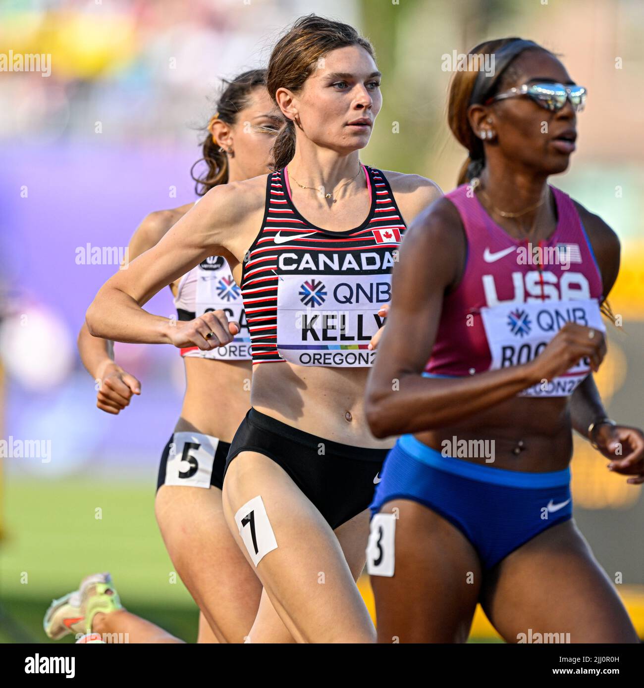 EUGENE, STATI UNITI - LUGLIO 21: Madeleine Kelly del Canada che gareggia su Women's 800m durante il World Athletics Championships il 21 luglio 2022 a Eugene, Stati Uniti (Foto di Andy Astfalck/BSR Agency) Atletiekunie Foto Stock