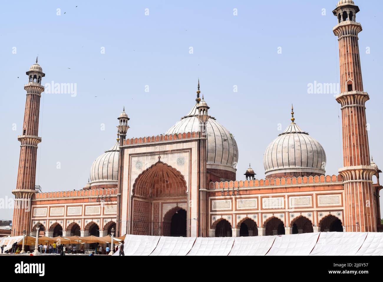 Dettagli architettonici della Moschea di Jama Masjid, Vecchia Delhi, India, la spettacolare architettura della Grande Moschea del Venerdì (Jama Masjid) a Delhi 6 durante Foto Stock