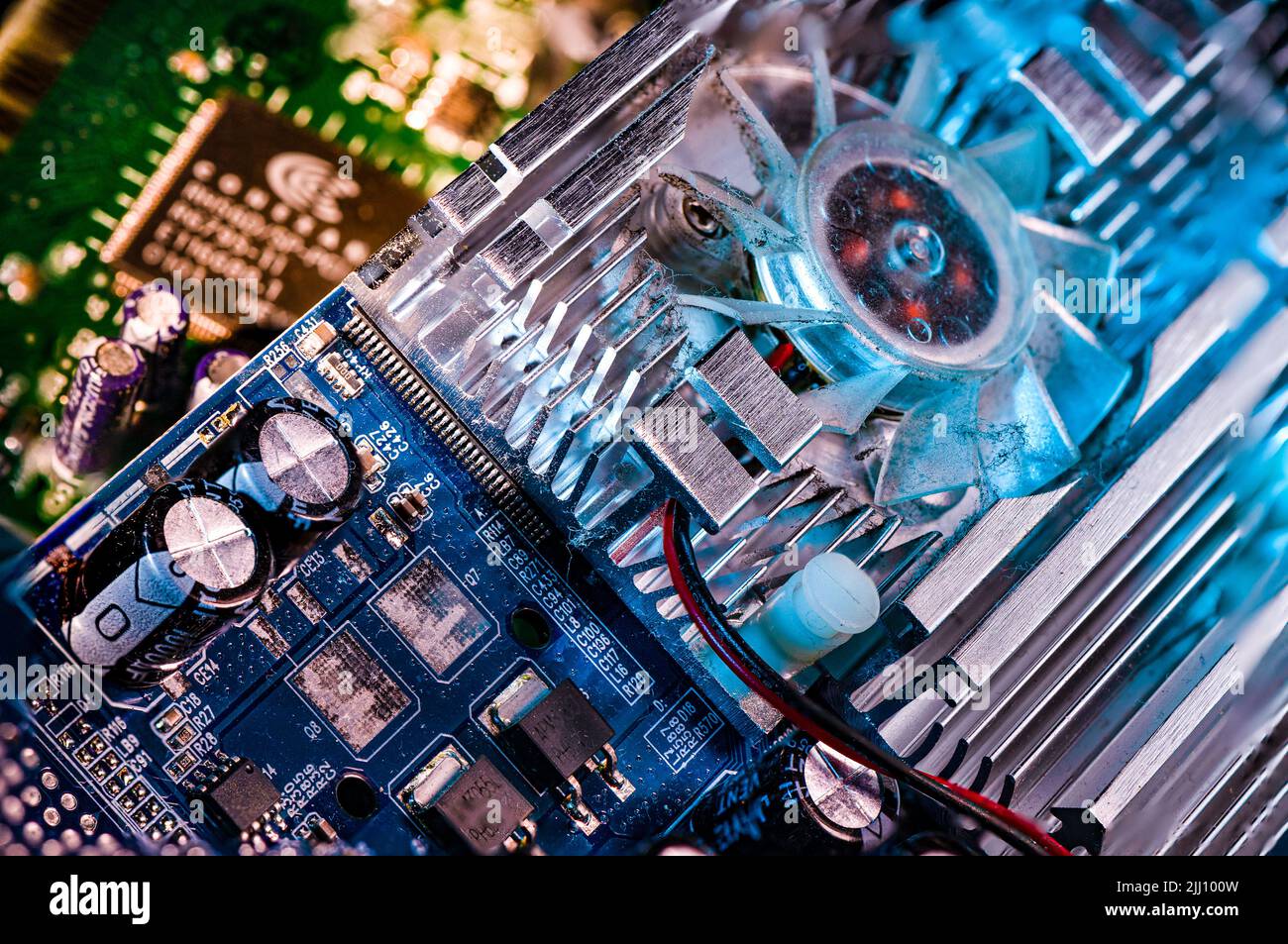 Primo piano delle vecchie parti del computer Foto Stock