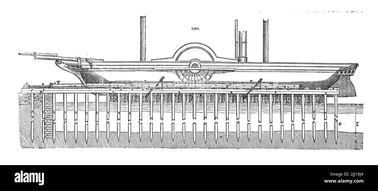 Apparecchio per l'attracco di navi da parte di D. Appleton's Dictionary of Machines, Mechanics, Engine-Work, and Engineering' Data di pubblicazione 1874 Editore New York, D. Appleton, Foto Stock